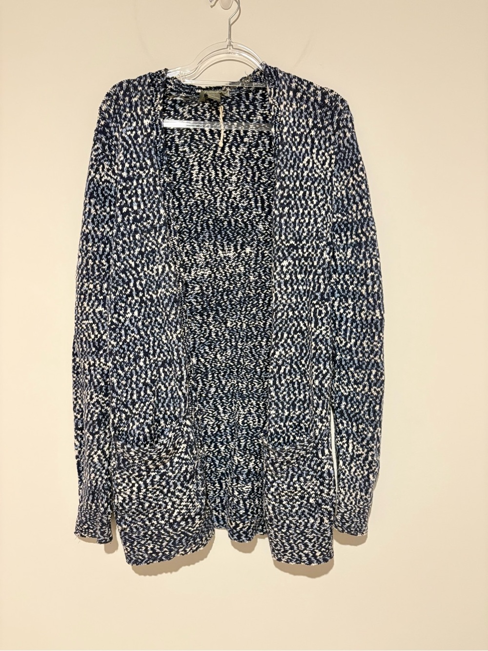 Natural Reflections Marled Open-Front Cardigan Sweater Blue & White size medium